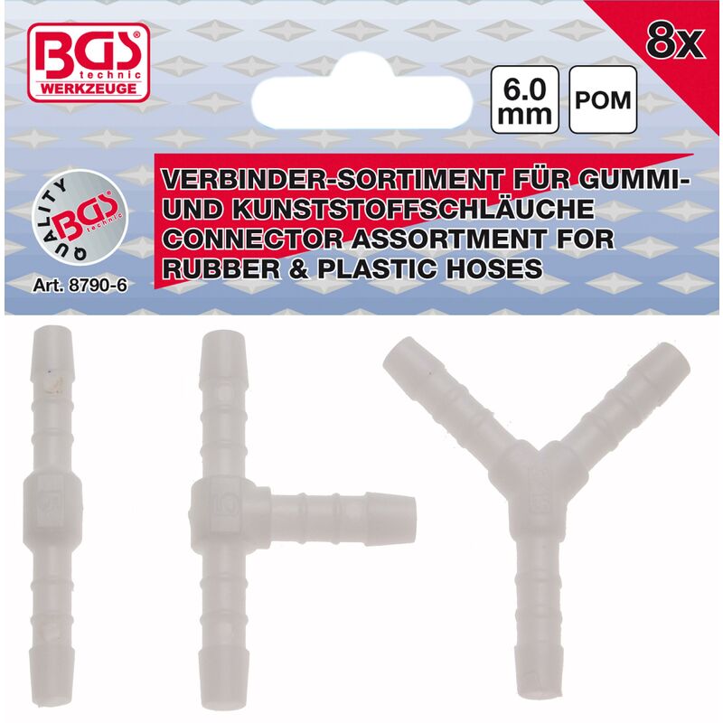 foto del prodotto bgs technic assortimento connettori per tubi per linee alimentazione 6 mm 8 pz.