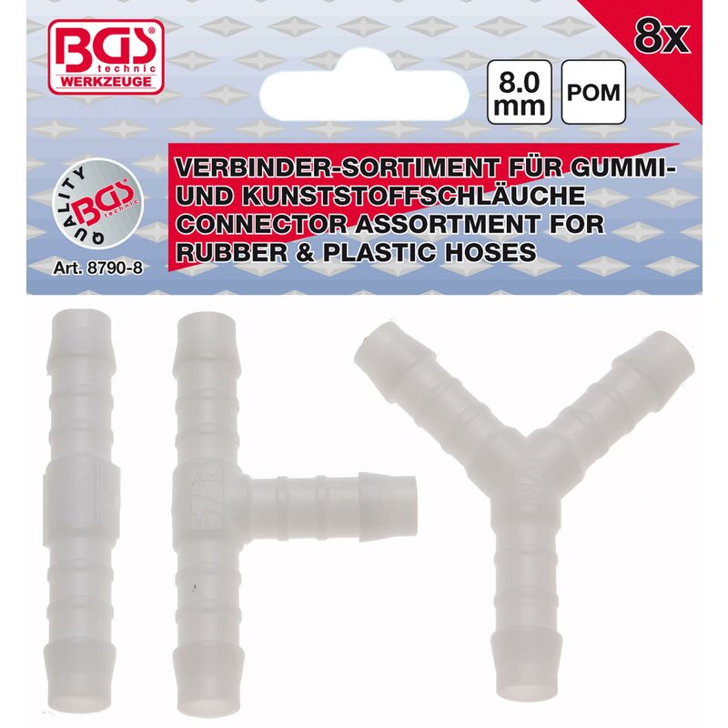 foto del prodotto bgs technic assortimento connettori per tubi per linee alimentazione 8 mm 8 pz.