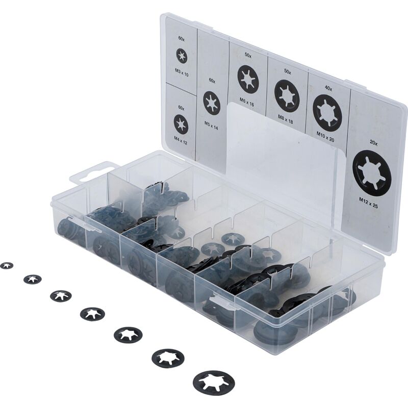 foto del prodotto bgs technic assortimento di rondelle di bloccaggio sicurezza m3 m12 340 pz.