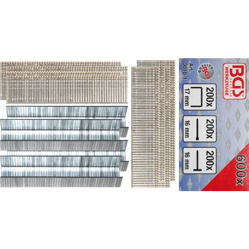 foto del prodotto bgs technic assortimento graffette, bulloni e chiodi 600 pz.