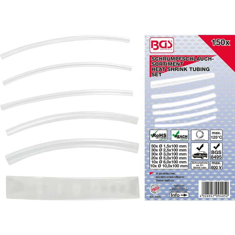 foto del prodotto bgs technic assortimento manicotti termorestringenti trasparente 150 pz.