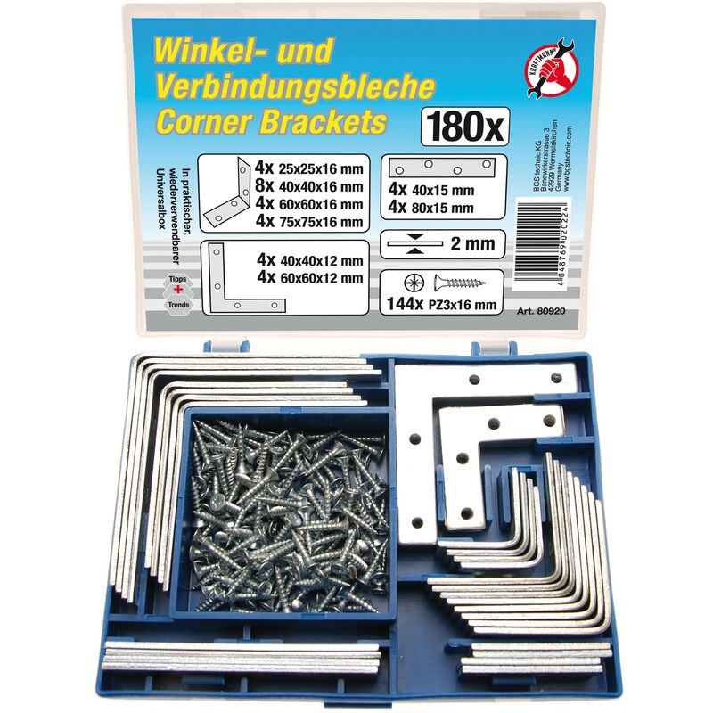 foto del prodotto bgs technic assortimento supporti ad angolo 180 pz.