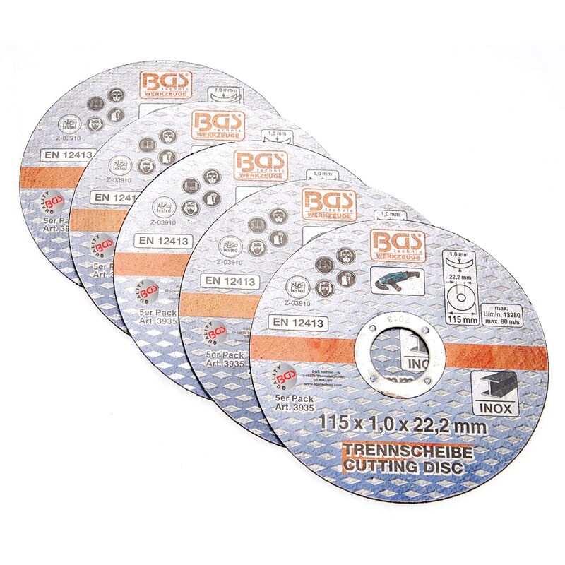 foto del prodotto bgs technic dischi da taglio per acciaio inossidabile 115 x 1,0 x 22,2 mm 5 pz.