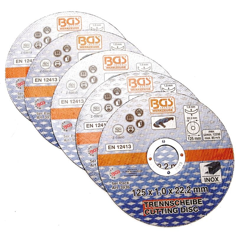 foto del prodotto bgs technic dischi da taglio per acciaio inossidabile 125 x 1,0 x 22,2 mm 5 pz.