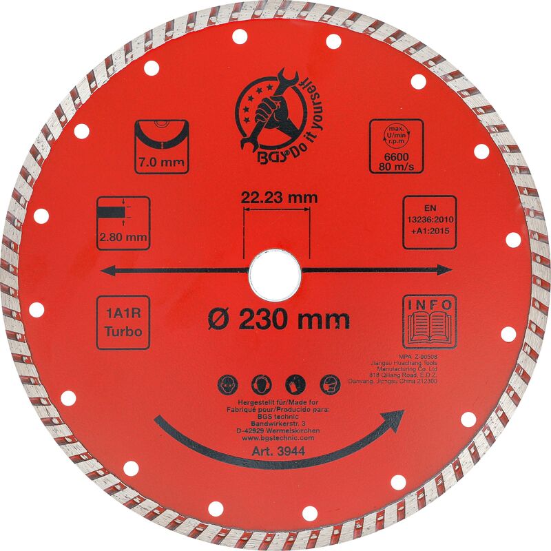 foto del prodotto bgs technic disco da taglio diamantato turbo 230 mm