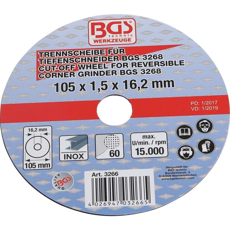 foto del prodotto bgs technic disco da taglio per smerigliatrice angolare 105 x 1,5 x 16,2 mm