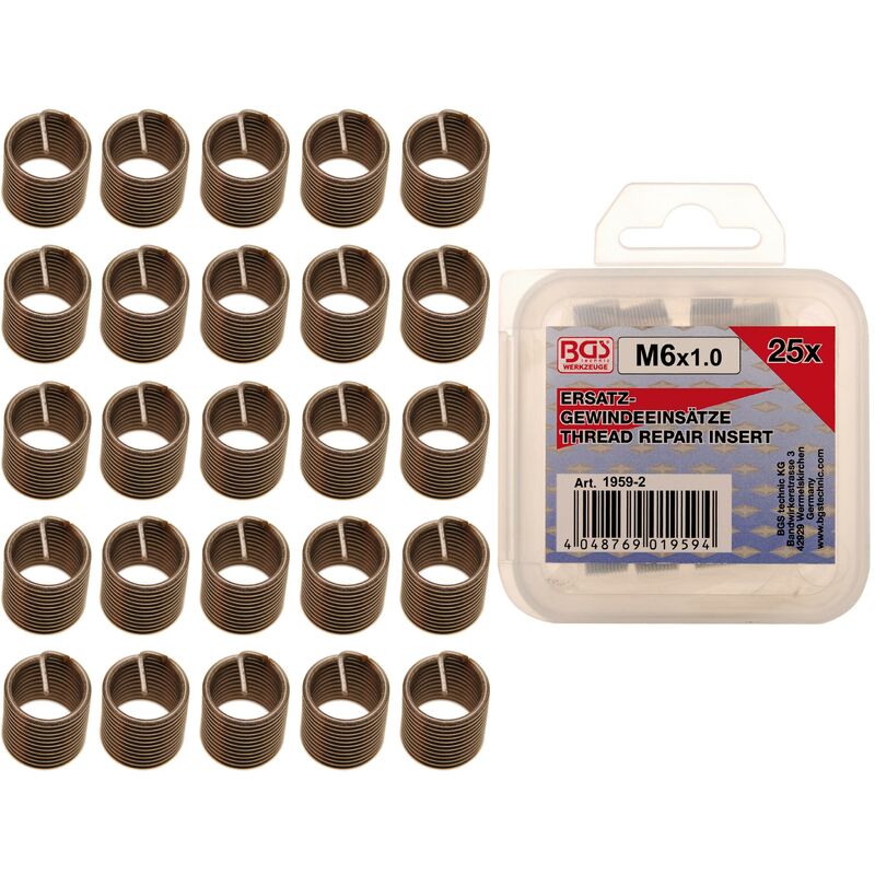foto del prodotto bgs technic inserti filettati di ricambio m6 x 1,0 25 pz.
