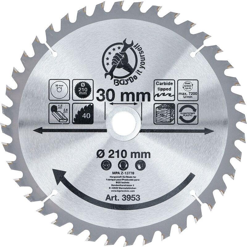 foto del prodotto bgs technic lama per sega circolare con punte in metallo duro 210 x 30 x 2,6 mm 40 denti