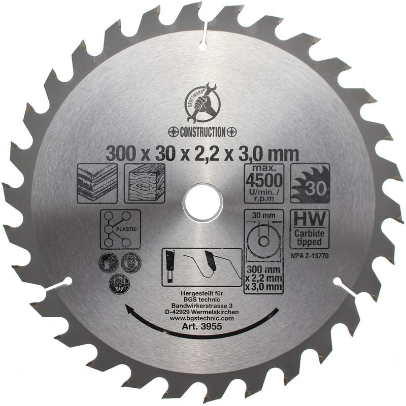 foto del prodotto bgs technic lama per sega circolare con punte in metallo duro 300 x 30 x 3,2 mm 30 denti