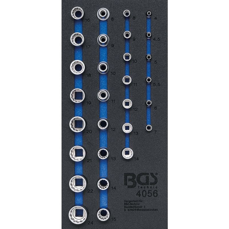foto del prodotto bgs technic modulo per carrelli portautensili 1 3 serie di bussole poligonali 6,3 mm 1 4 12,5 mm 1 2 29 pz.