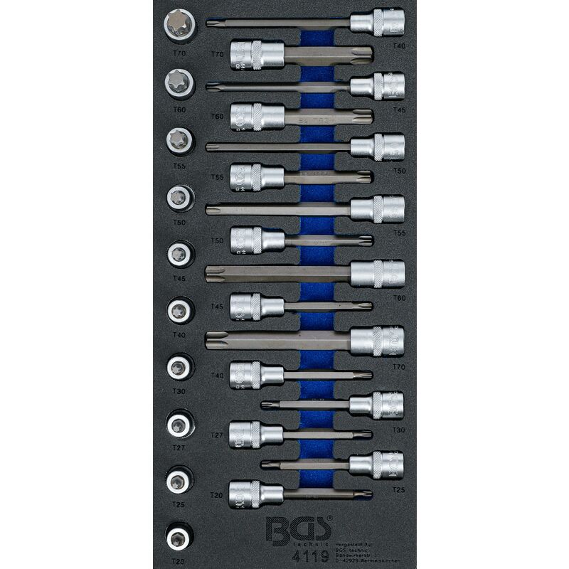 foto del prodotto bgs technic modulo per carrelli portautensili 1 3 serie di bussole profilo a t per torx 26 pz.