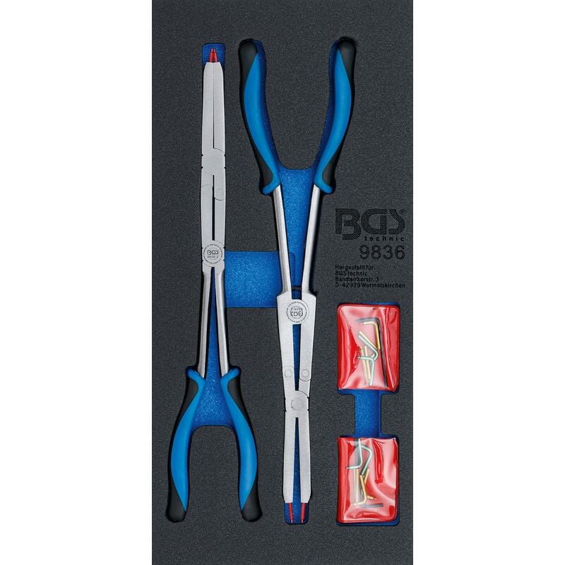 foto del prodotto bgs technic modulo per carrelli portautensili 1 3 serie di pinze per anelli seeger con doppio snodo punte intercambiabili 345 mm