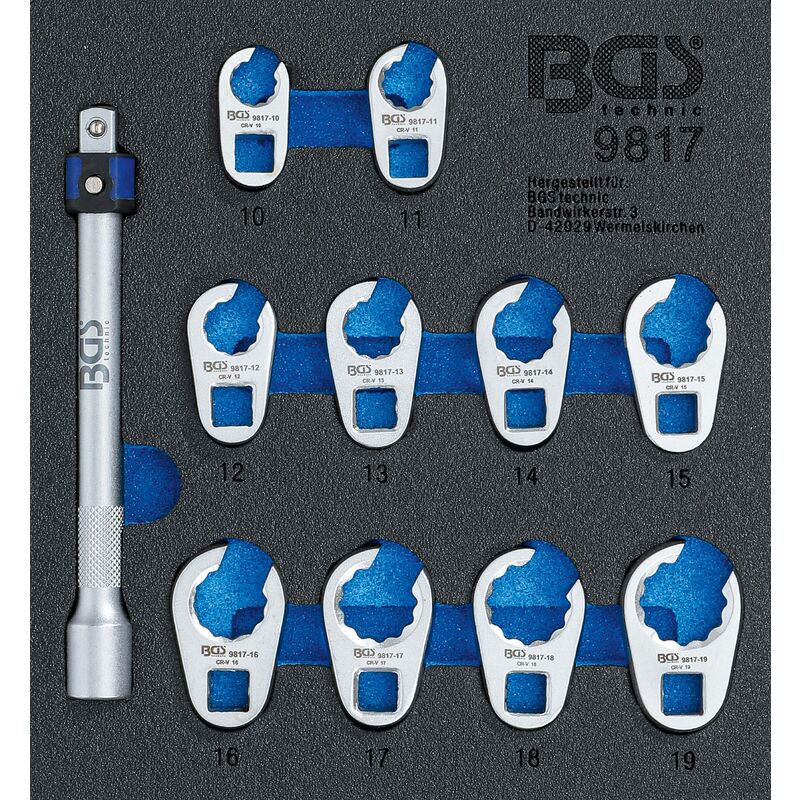 foto del prodotto bgs technic modulo per carrelli portautensili 1 6 set di chiavi a zampa di gallo 10 mm 3 8 10 19 mm 11 pz.