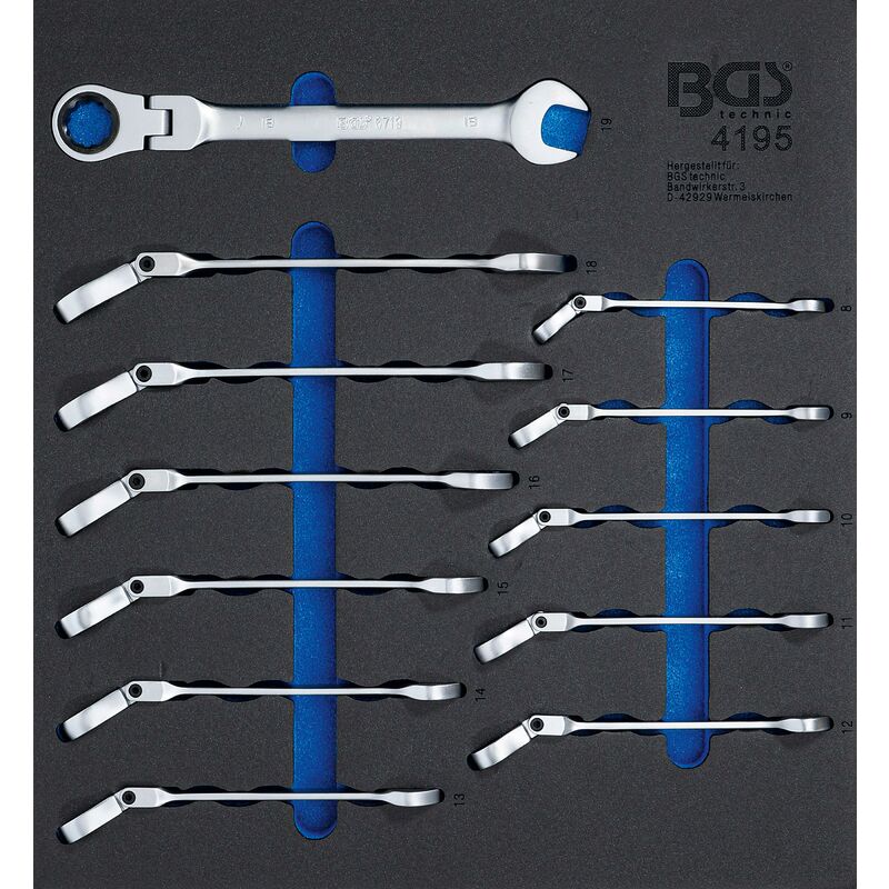 foto del prodotto bgs technic modulo per carrelli portautensili 2 3 chiave combinata anello con cricchetto e forchetta regolabile 8 19 mm 12 pz.