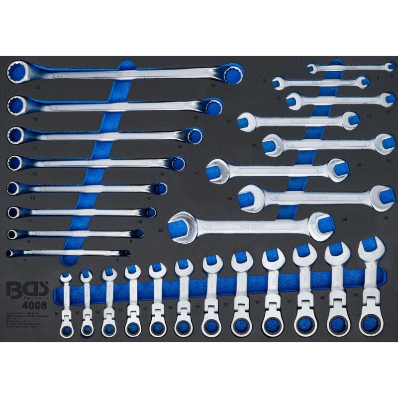 foto del prodotto bgs technic modulo per carrelli portautensili 3 3 chiavi combinate anello forchetta e chiave combinata a doppio cricchetto regolabile 28 pz.