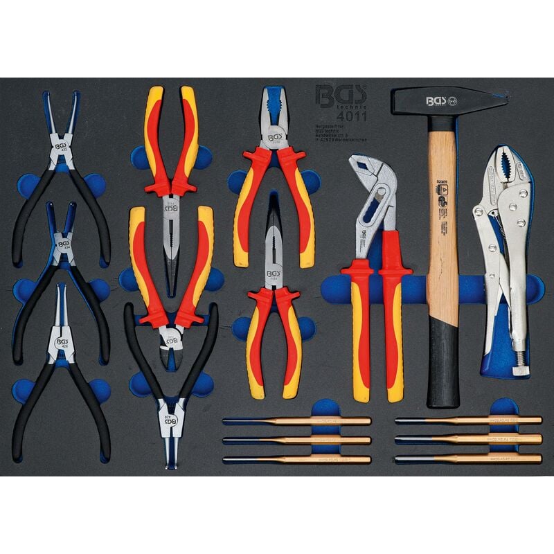 foto del prodotto bgs technic modulo per carrelli portautensili 3 3 serie pinze, cacciaspine, martello 17 pz.