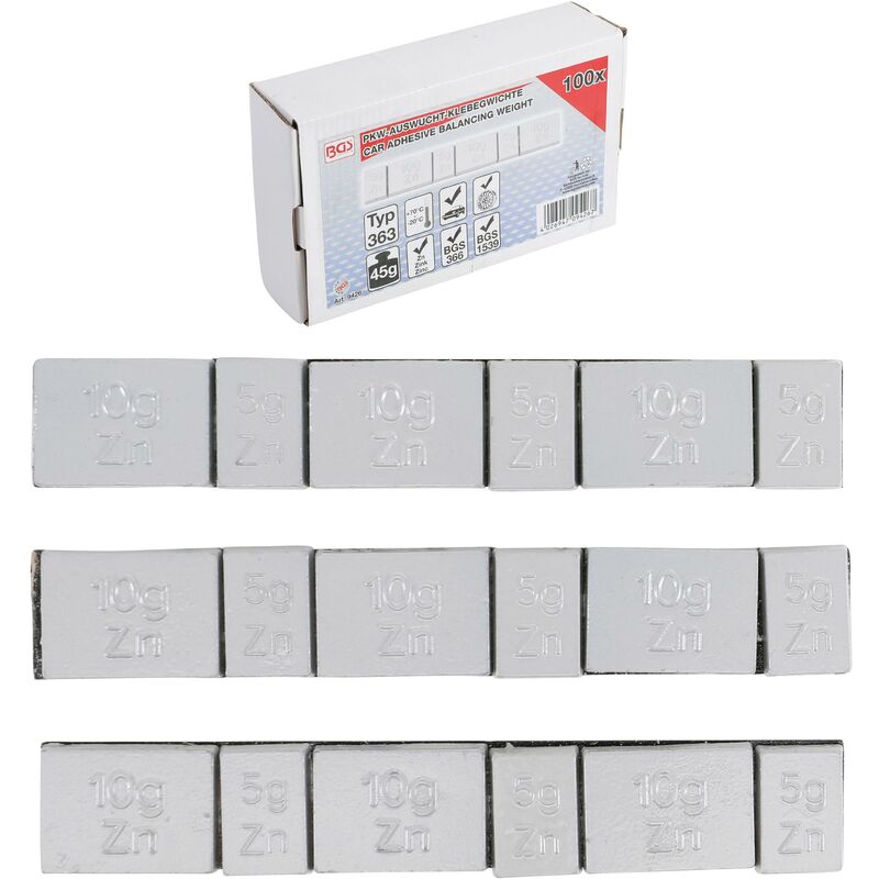 foto del prodotto bgs technic pesi adesivi per equilibratura ruote tipo 363 45 g 100 pz.