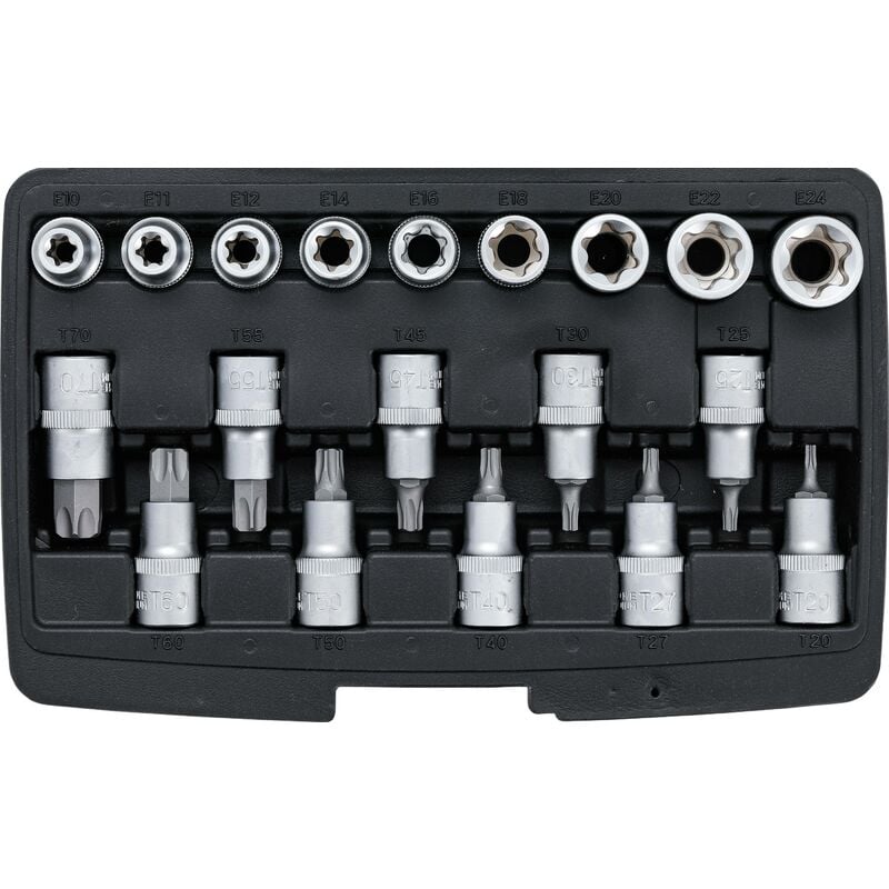 immagine 0 del prodotto bgs technic serie di bussole femmina con inserti attacco quadro 12,5 mm 1 2 torx torx femmina 19 pz.