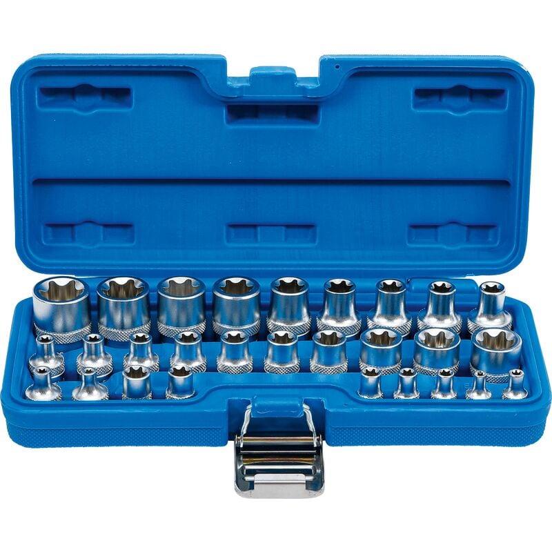 foto del prodotto bgs technic serie di bussole, profilo e 6,3 mm 1 4 12,5 mm 1 2 e4 e24 28 pz.