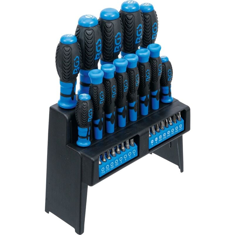 foto del prodotto bgs technic serie di cacciaviti con assortimento inserti in un supporto in plastica 29 pz.