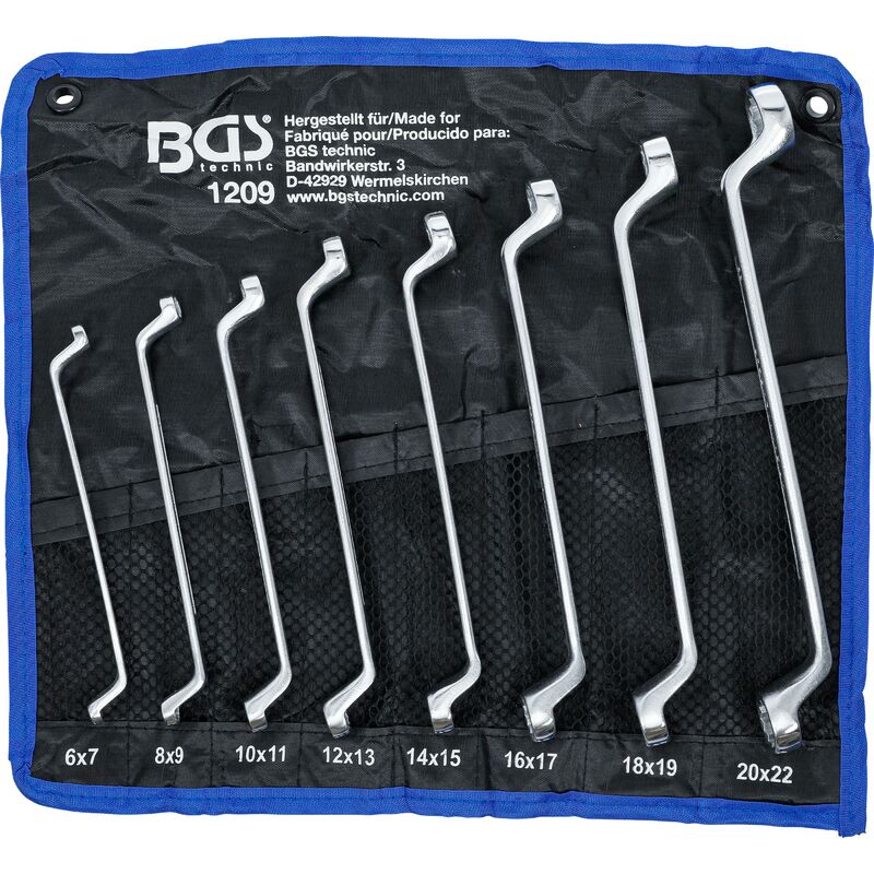 foto del prodotto bgs technic serie di chiavi a doppio anello gomito 6 x 7 20 x 22 mm 8 pz.