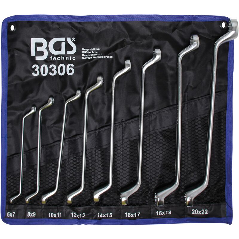 foto del prodotto bgs technic serie di chiavi a doppio anello gomito stretto 6 x 7 20 x 22 mm 8 pz.