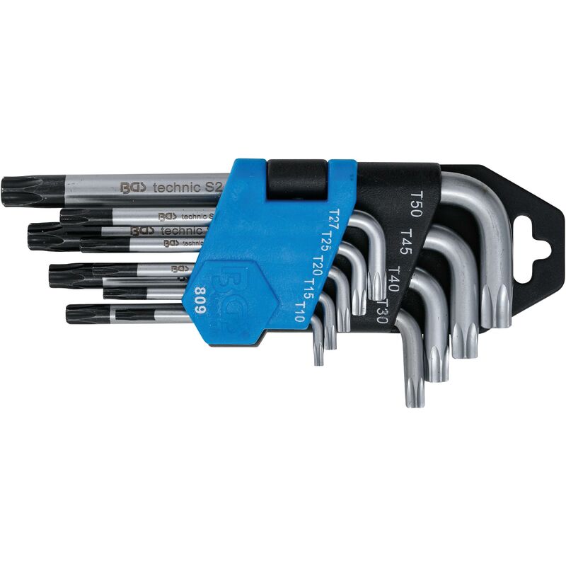 foto del prodotto bgs technic serie di chiavi ad angolo corte profilo a t per torx con alesatura t10 t50 9 pz.