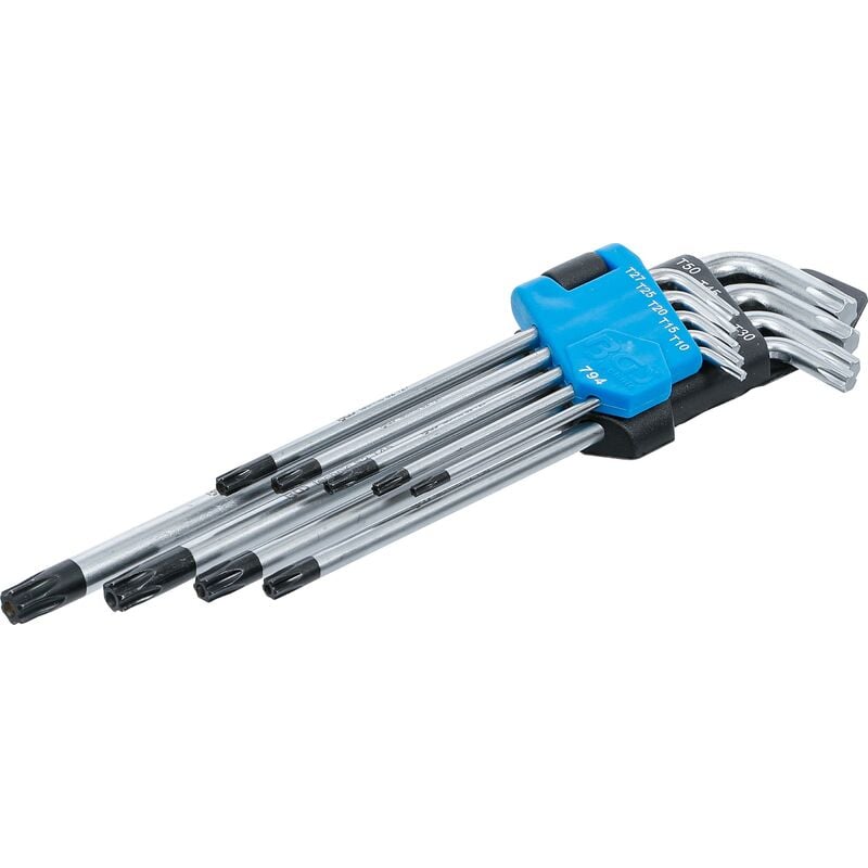 foto del prodotto bgs technic serie di chiavi ad angolo extra lunghe profilo a t per torx con alesatura t10 t50 9 pz.