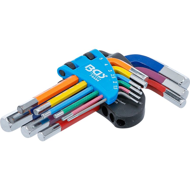 foto del prodotto bgs technic serie di chiavi ad angolo multicolore corta esagono interno 1,5 10 mm 9 pz.