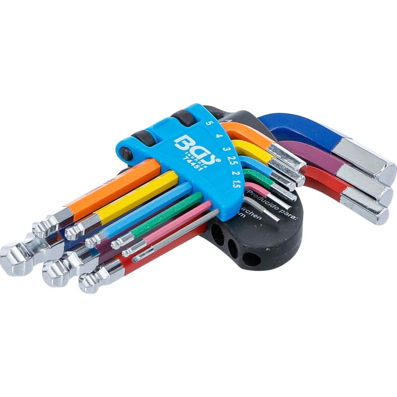 foto del prodotto bgs technic serie di chiavi ad angolo multicolore corta esagono interno, esagono interno con testa sferica 1,5 10 mm 9 pz.