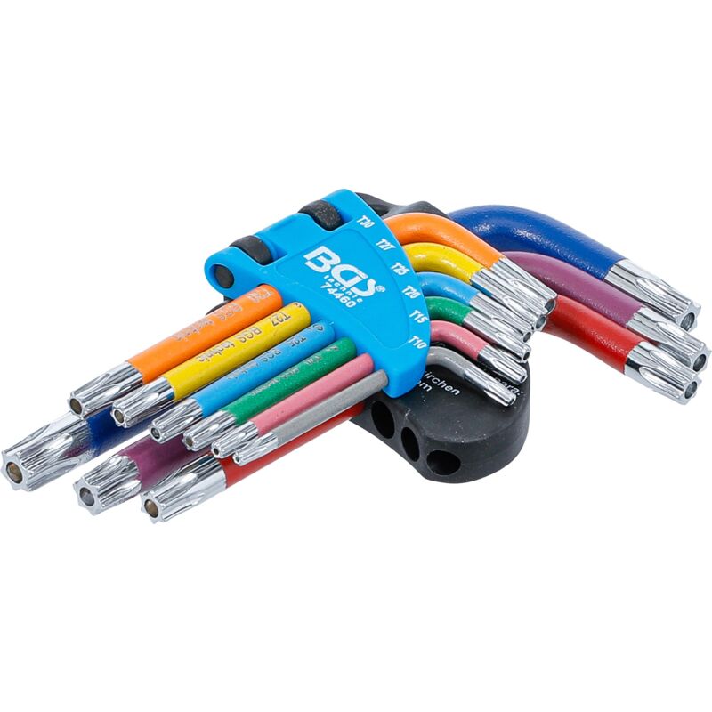 foto del prodotto bgs technic serie di chiavi ad angolo multicolore corta profilo a t per torx con alesatura t10 t50 9 pz.