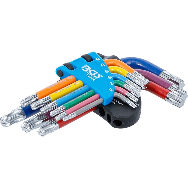 foto del prodotto bgs technic serie di chiavi ad angolo multicolore corta profilo a t per torx con testa sferica t10 t50 9 pz.