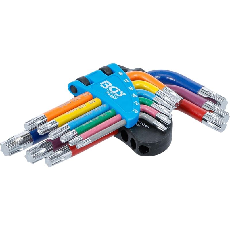 foto del prodotto bgs technic serie di chiavi ad angolo multicolore corta profilo a t per torx t10 t50 9 pz.