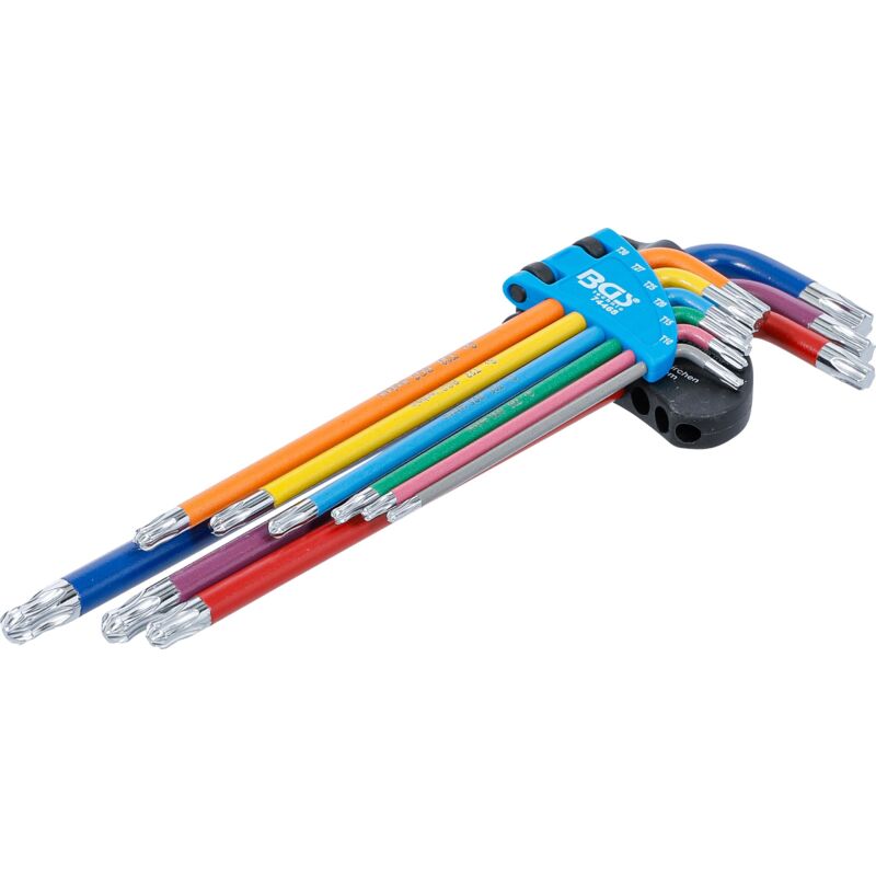 foto del prodotto bgs technic serie di chiavi ad angolo multicolore extra lunghe profilo a t per torx con testa sferica t10 t50 9 pz.