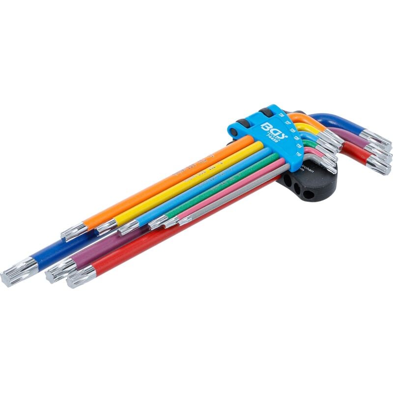 foto del prodotto bgs technic serie di chiavi ad angolo multicolore extra lunghe profilo a t per torx t10 t50 9 pz.