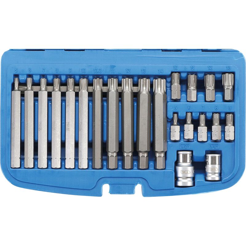foto del prodotto bgs technic serie di inserti attacco esagono esterno 10 mm 3 8 profilo a cuneo per ribe 22 pz.