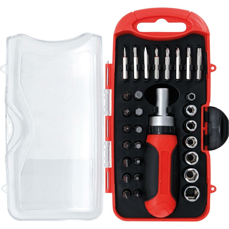 foto del prodotto bgs technic serie di inserti e bussole con impugnatura portainserti magnetica a cricchetto, reversibile 30 pz.