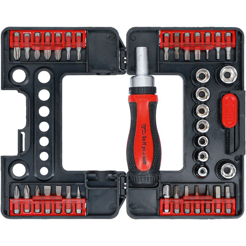 foto del prodotto bgs technic serie di inserti e bussole con impugnatura portainserti magnetica a cricchetto, reversibile 38 pz.