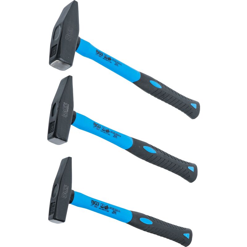 foto del prodotto bgs technic serie di martelli per meccanica manico fibra di vetro din 1041 300 500 800 g 3 pz.