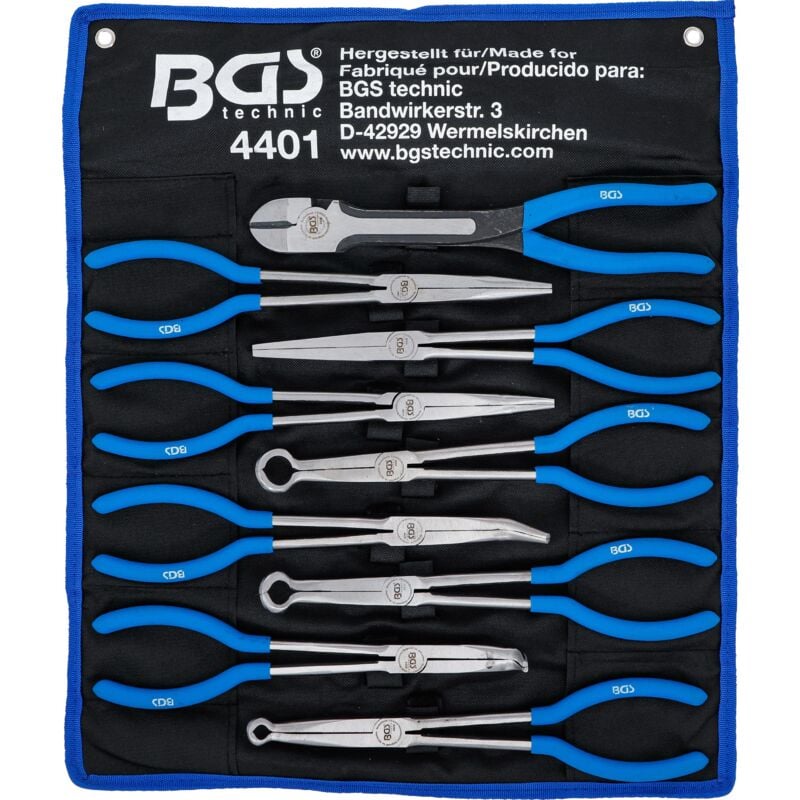 foto del prodotto bgs technic serie di pinze a becco lungo e per connettori piatti candele extra lunghe 9 pz.