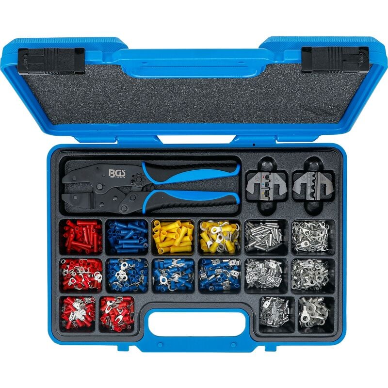 foto del prodotto bgs technic serie di pinze di crimpatura con 2 coppie di ganasce con assortimento di capicorda 1000 pz.