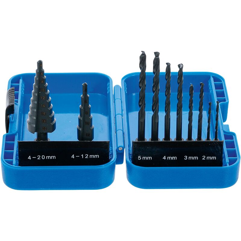 foto del prodotto bgs technic serie di punte a gradino ed elicoidali hss 4 12 4 20 mm 2 5 mm 10 pz.