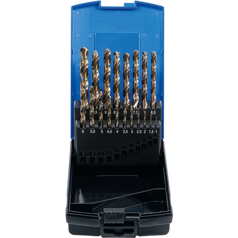foto del prodotto bgs technic serie di punte elicoidali hss g m35 acciaio al cobalto 1 10 mm 19 pz.