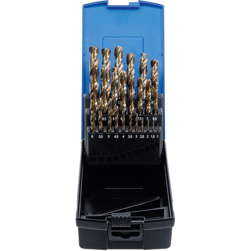 foto del prodotto bgs technic - serie di punte elicoidali hss-g m35 acciaio al cobalto 1 - 13 mm 25 pz.