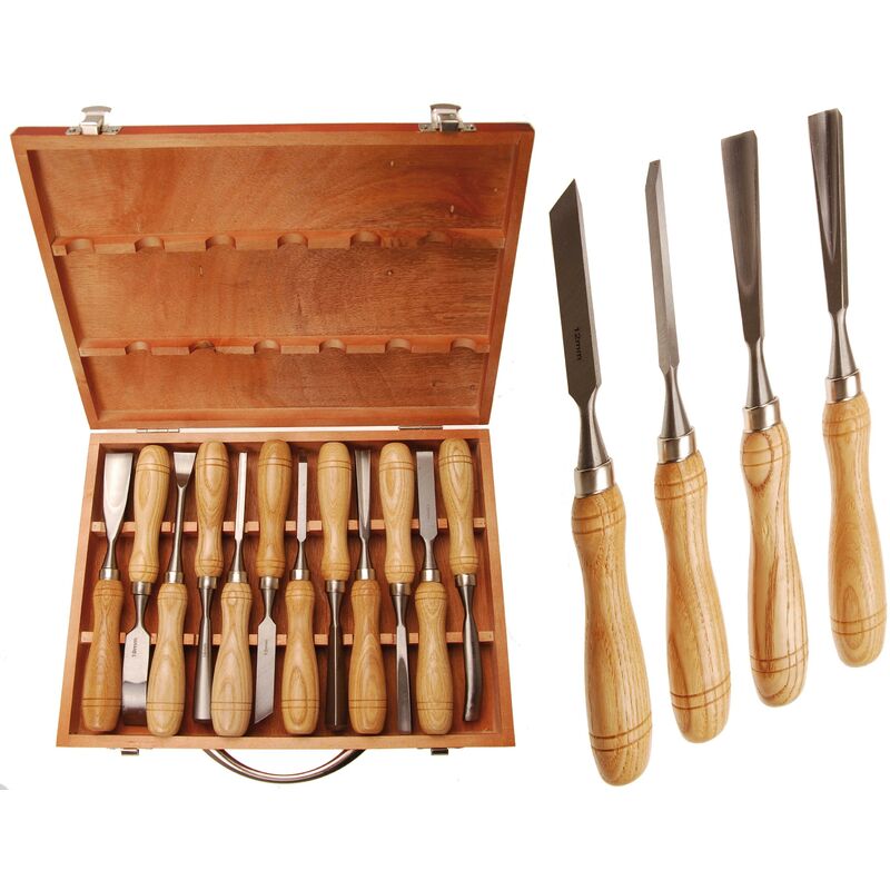 foto del prodotto bgs technic set scalpelli con manico in legno 12 pz.