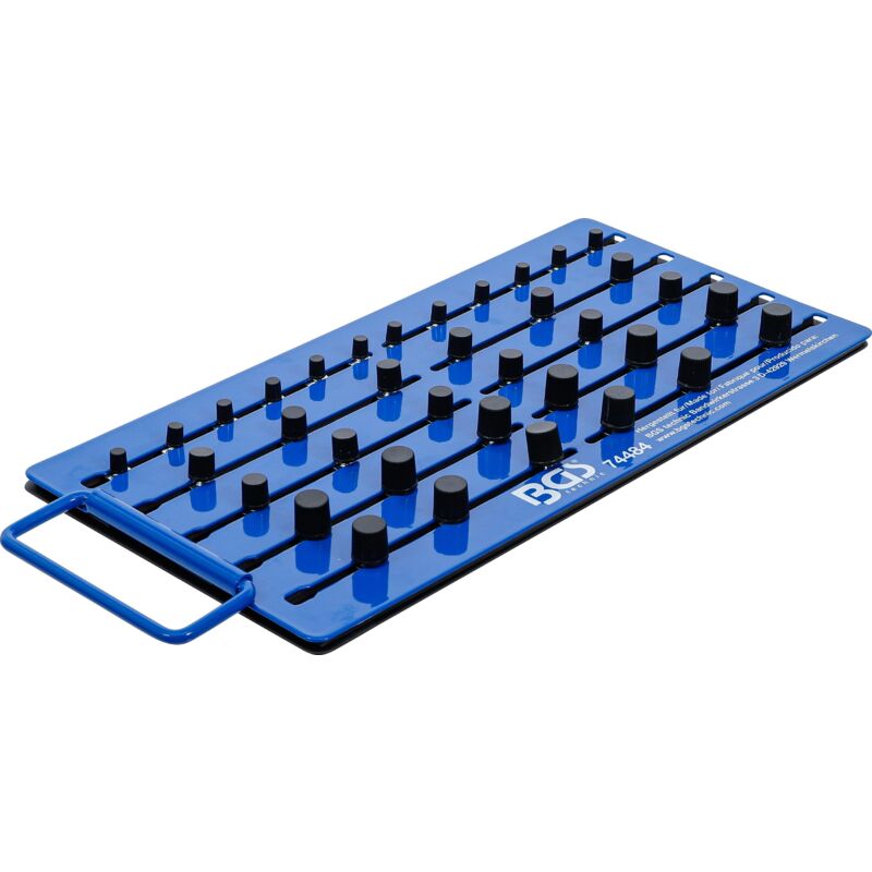 foto del prodotto bgs technic tavoletta magnetica con quadrato esterno per 36 inserti per bussole esagonali 6,3 mm 1 4 , 10 mm 3 8 , 12,5 mm 1 2 