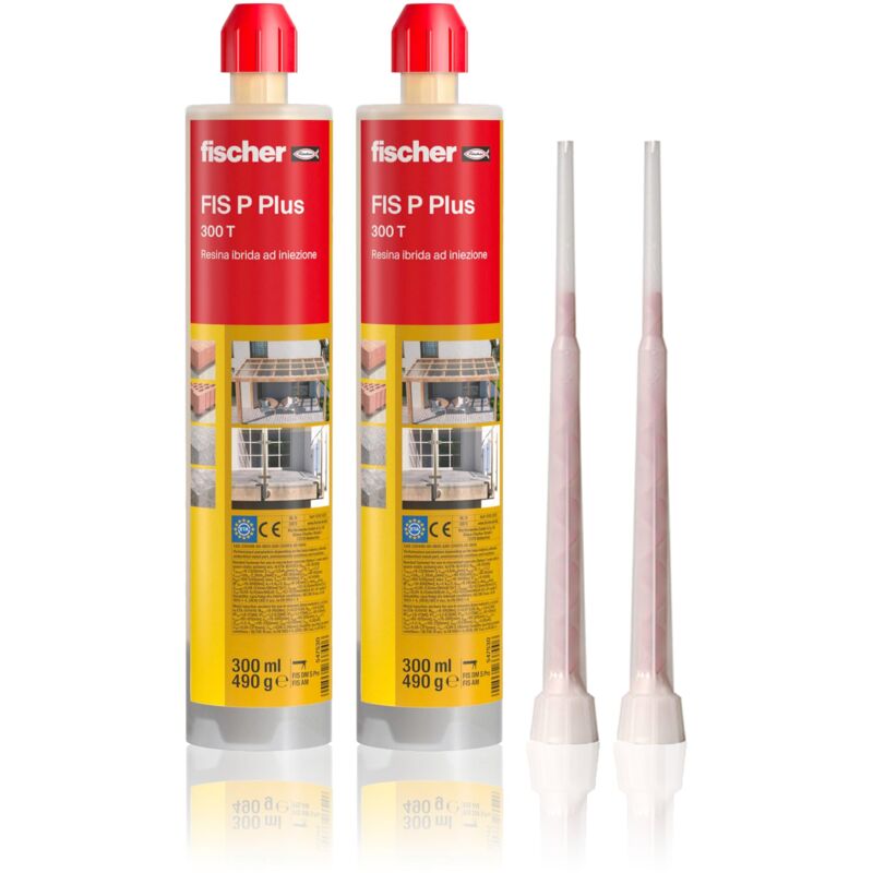 foto del prodotto bi pack tassello chimico fis p plus 300 t, ancorante resina poliestere per fissaggio tende da sole, antenna tv, scale in cemento, mattone forato, 2x