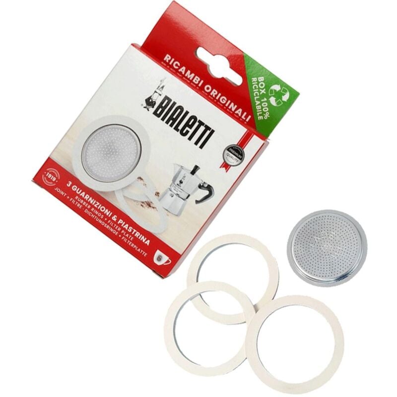 foto del prodotto bialetti kit 3 guarnizioni e piastra originale moka da 6 tazze macchina da caff , caffettiera 4368071