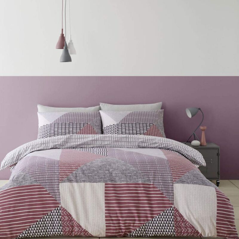 foto del prodotto bianca - catherine lansfield larsson geo - set copripiumino per letto king size, colore prugna