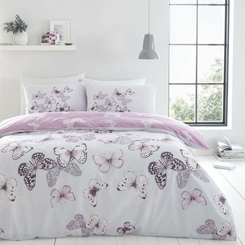 foto del prodotto bianca catherine lansfield set copripiumino matrimoniale scatter butterfly easy care heather